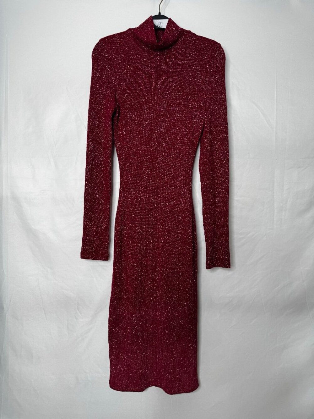 Black Halo Burgundy Metallic Long Sleeve Turtleneck Dress XS NWOT